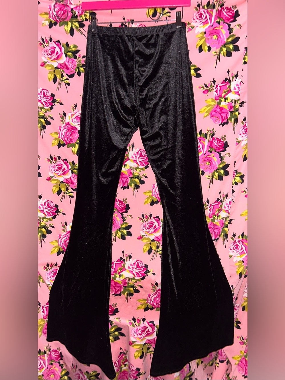 Mega flared sexy Black velvet bell bottom pants festival rave burning man S